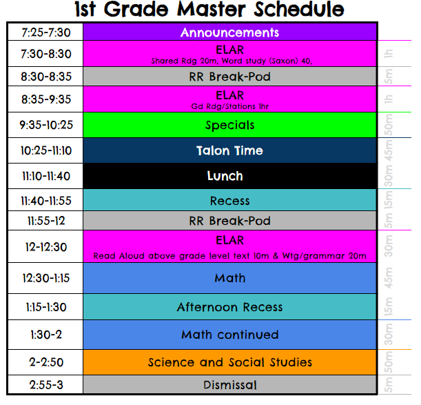 First Grade Schedule First Grade Schedule